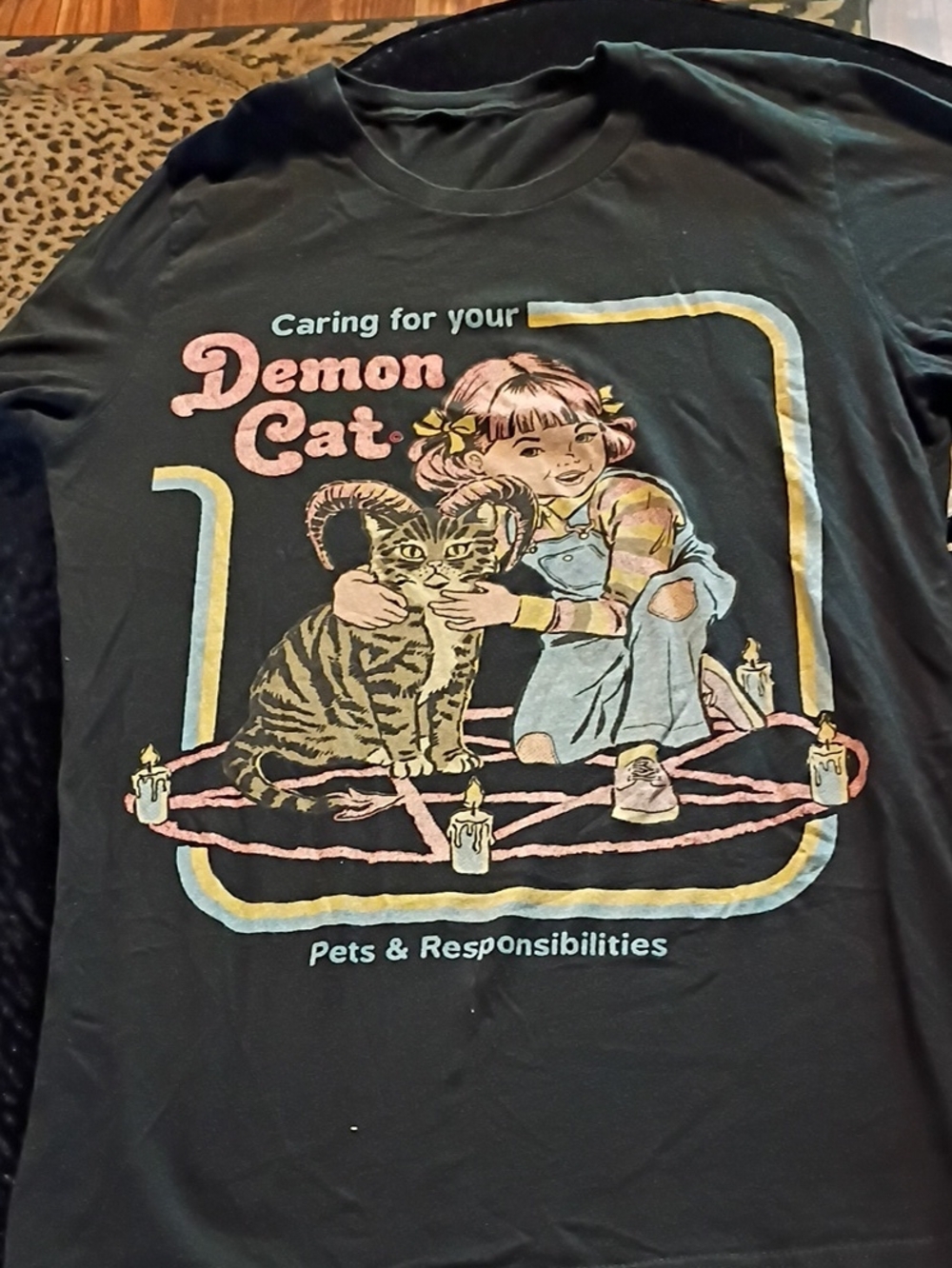 Black 'Demon Cat' Graphic Cat Tee - Pets & Responsibilities